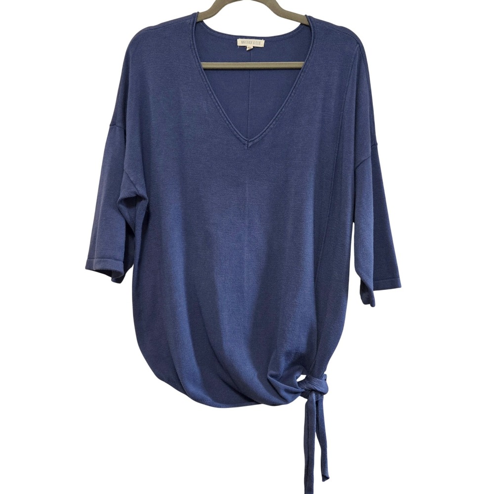 Margeaux & Ellie Women XL Smokey Blue V-Neck Side Tie 3/4 Sleeve Knit Sweater